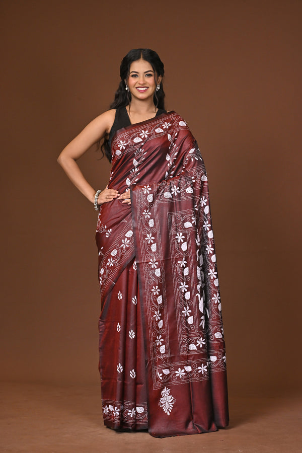 Blended Silk Kantha Stitch Saree