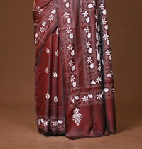 Blended Silk Kantha Stitch Saree Brown