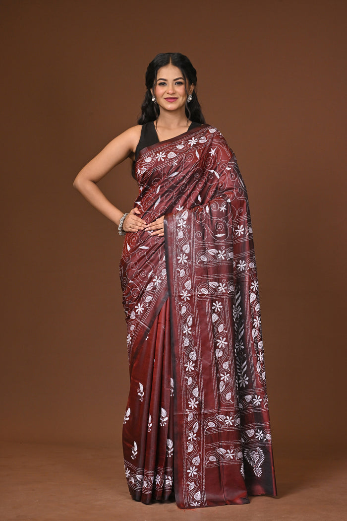 Blended Silk Kantha Stitch Saree