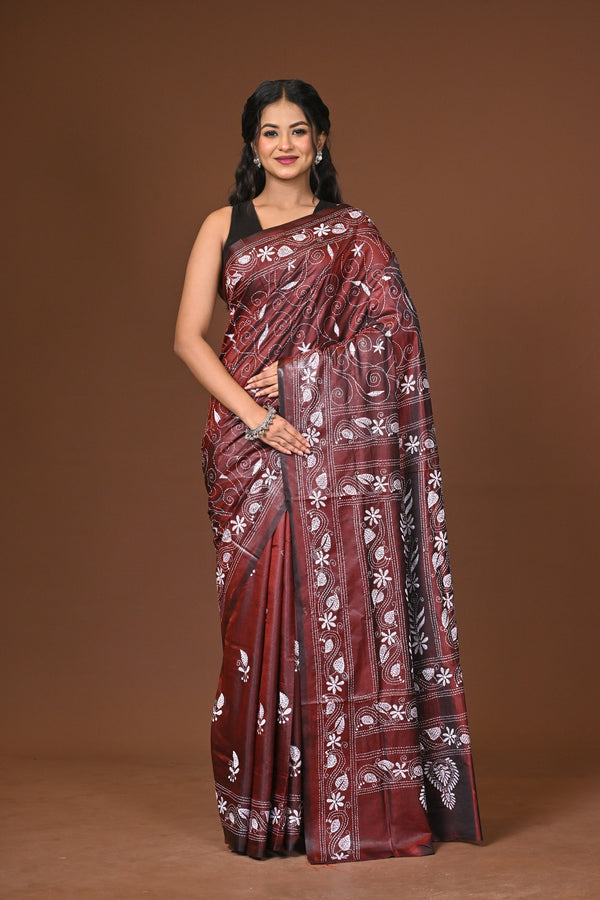 Blended Silk Kantha Stitch Saree
