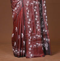 Blended Silk Kantha Stitch Saree Brown