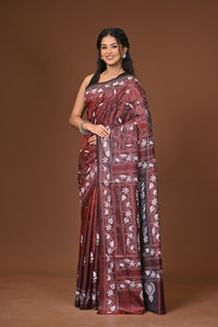 Blended Silk Kantha Stitch Saree Brown