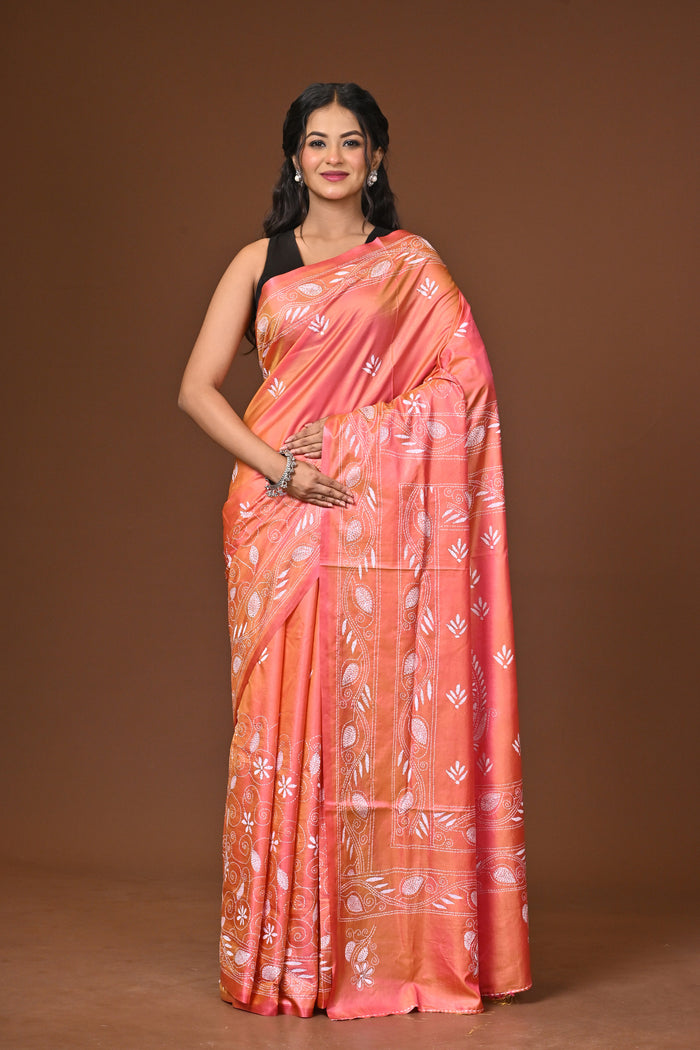 Blended Silk Kantha Stitch Saree