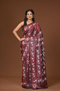 Blended Silk Kantha Stitch Saree Brown