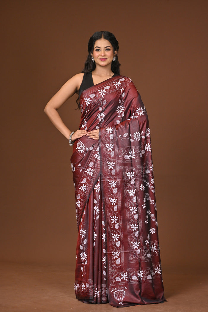 Blended Silk Kantha Stitch Saree