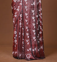 Blended Silk Kantha Stitch Saree Brown