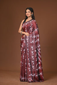 Blended Silk Kantha Stitch Saree Brown