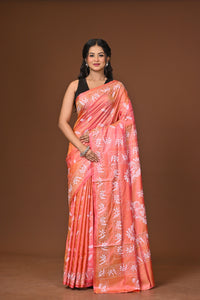 Blended Silk Kantha Stitch Saree Pink