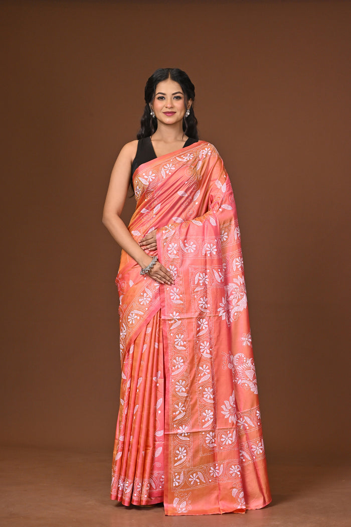Blended Silk Kantha Stitch Saree