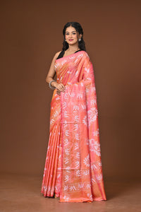 Blended Silk Kantha Stitch Saree Pink