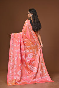 Blended Silk Kantha Stitch Saree Pink