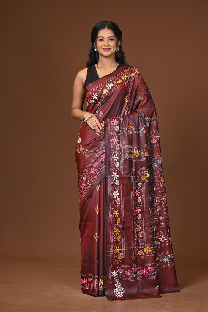 Blended Silk Kantha Stitch Saree