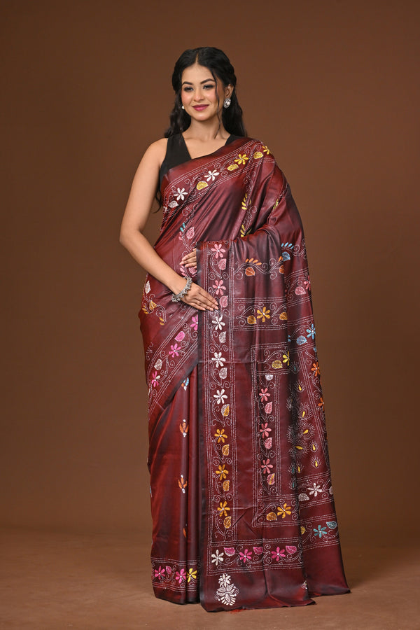 Blended Silk Kantha Stitch Saree