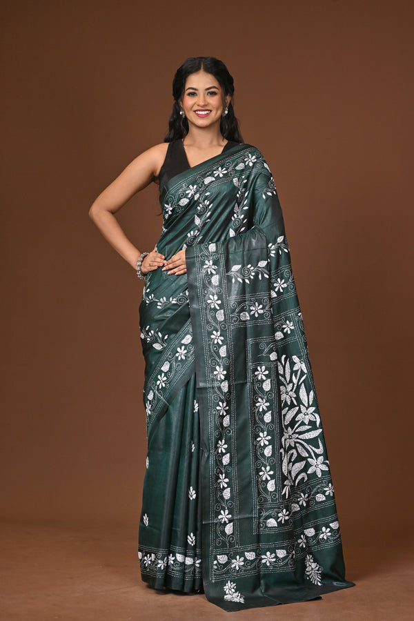 Blended Silk Kantha Stitch Saree