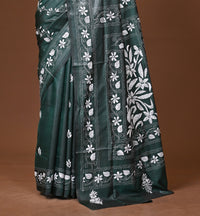 Blended Silk Kantha Stitch Saree Green