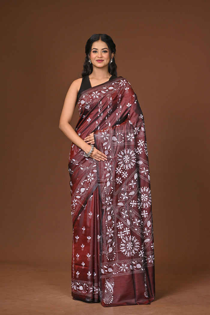 Blended Silk Kantha Stitch Saree