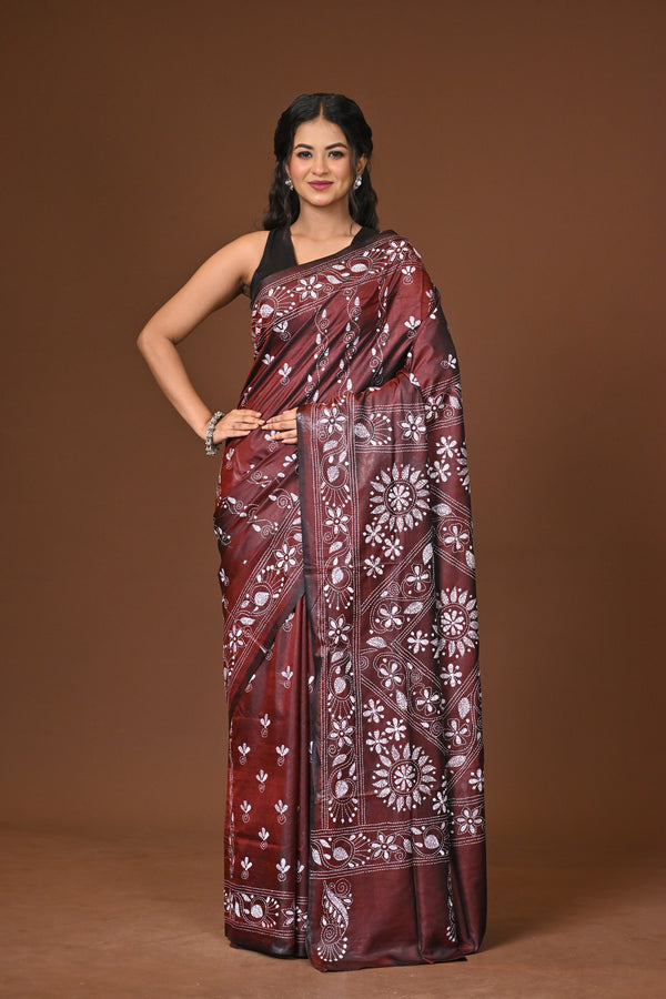 Blended Silk Kantha Stitch Saree