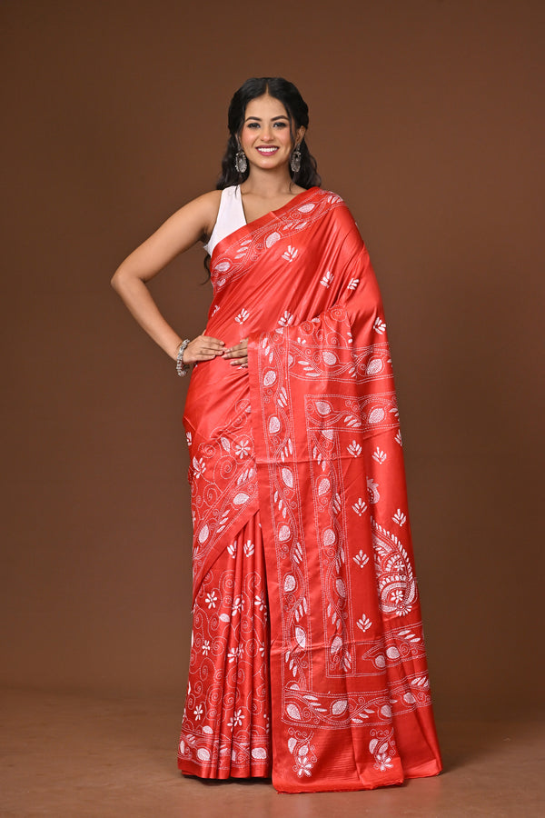 Blended Silk Kantha Stitch Saree