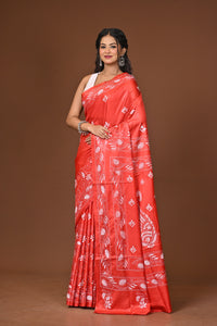 Blended Silk Kantha Stitch Saree Red