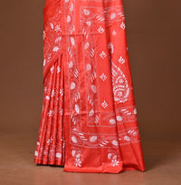 Blended Silk Kantha Stitch Saree Red