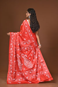 Blended Silk Kantha Stitch Saree Red