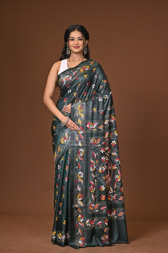 Blended Silk Kantha Stitch Saree