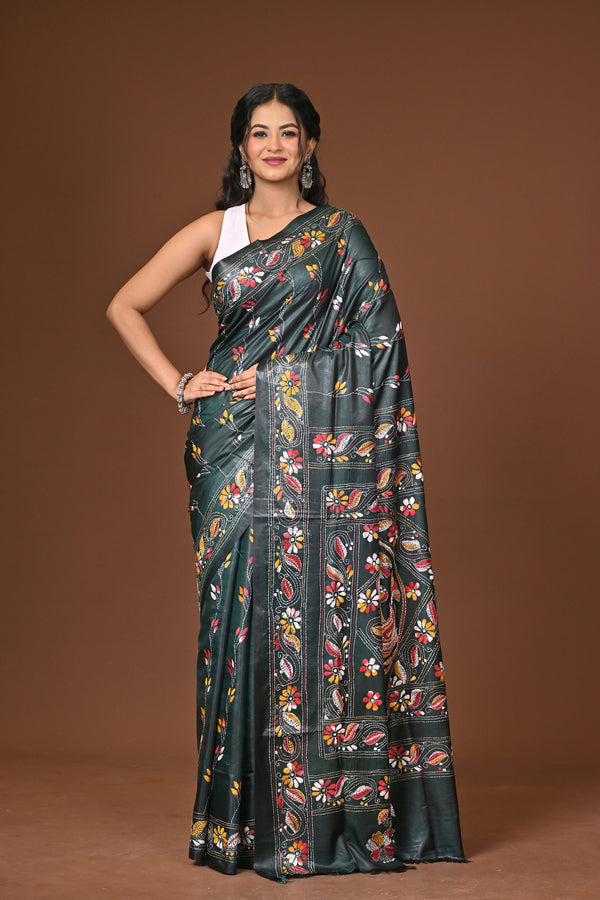 Blended Silk Kantha Stitch Saree