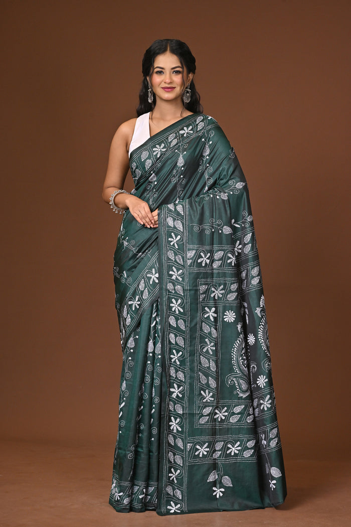 Blended Silk Kantha Stitch Saree