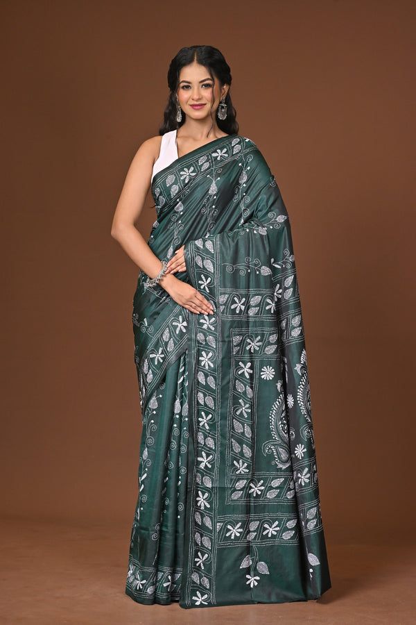 Blended Silk Kantha Stitch Saree