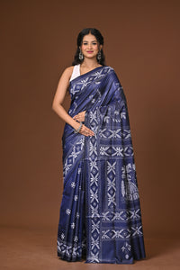 Blended Silk Kantha Stitch Saree Blue