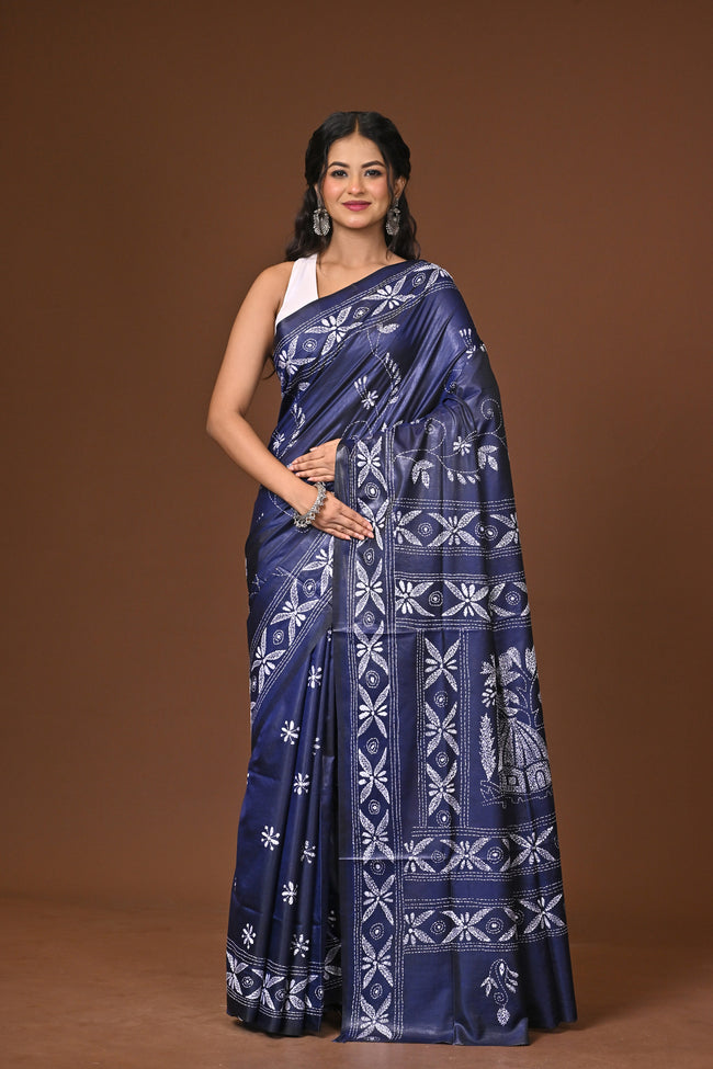 Blended Silk Kantha Stitch Saree