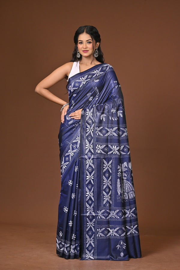 Blended Silk Kantha Stitch Saree