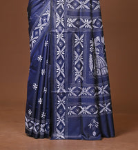 Blended Silk Kantha Stitch Saree Blue