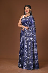 Blended Silk Kantha Stitch Saree Blue