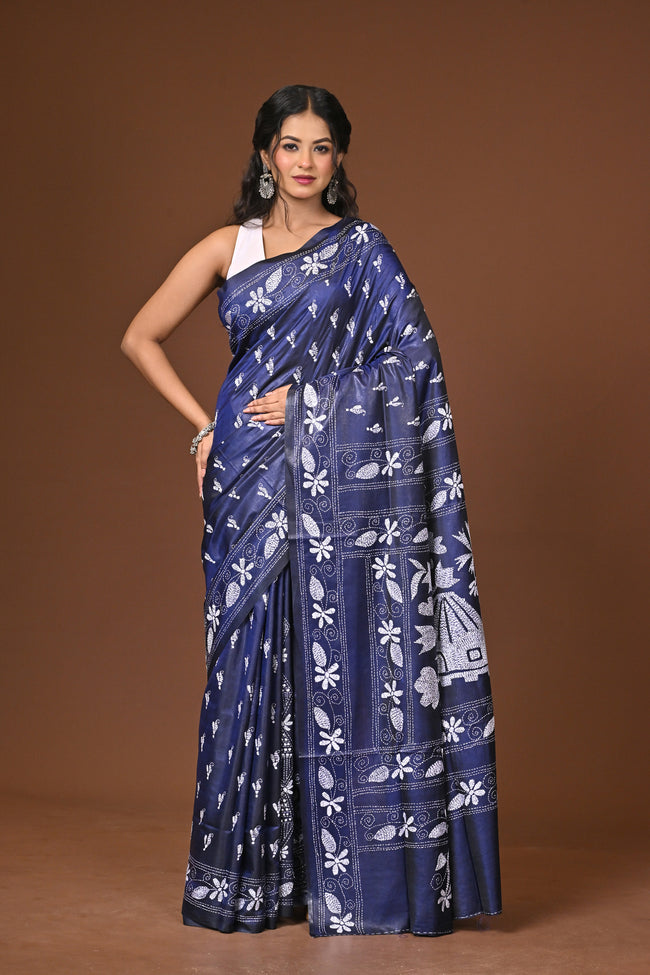 Blended Silk Kantha Stitch Saree