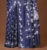 Blended Silk Kantha Stitch Saree Blue
