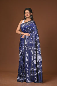 Blended Silk Kantha Stitch Saree Blue