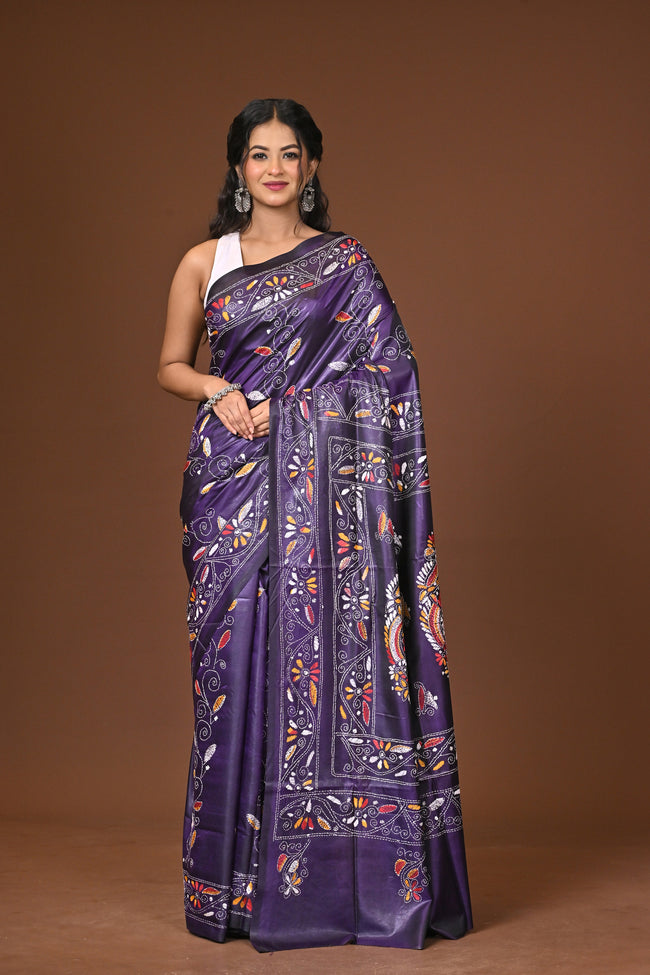 Blended Silk Kantha Stitch Saree
