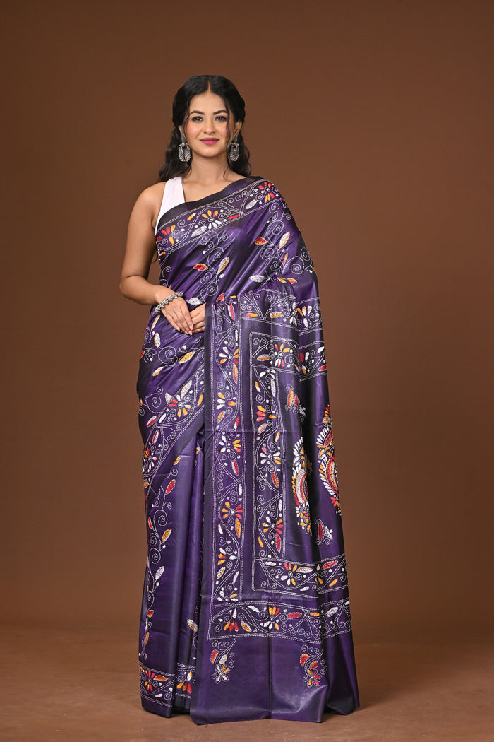 Blended Silk Kantha Stitch Saree