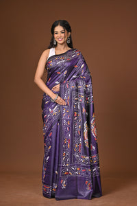 Blended Silk Kantha Stitch Saree Purple