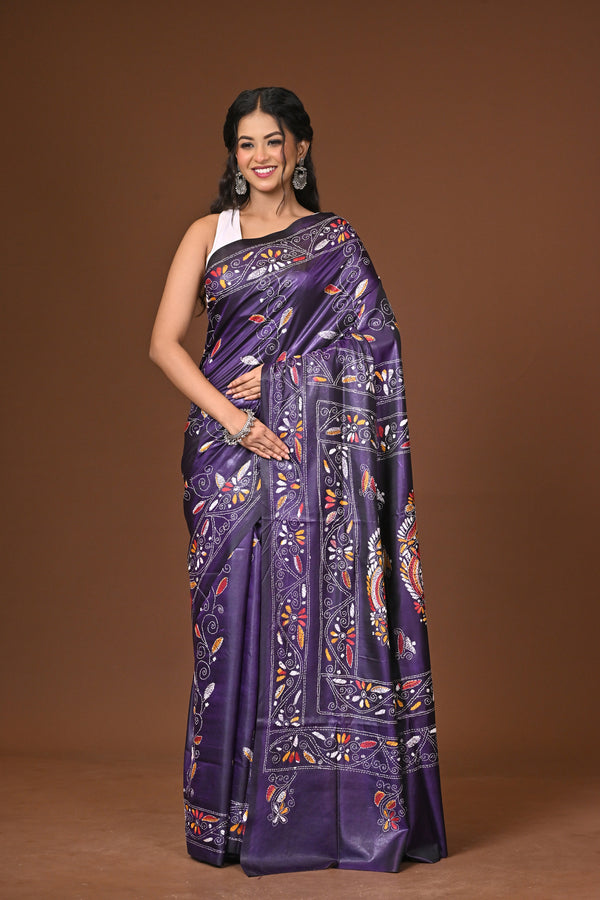 Blended Silk Kantha Stitch Saree
