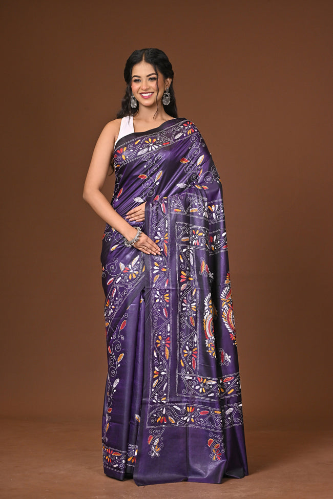 Blended Silk Kantha Stitch Saree