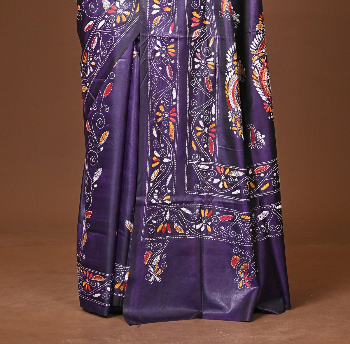 Blended Silk Kantha Stitch Saree Purple