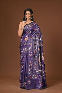 Blended Silk Kantha Stitch Saree Purple