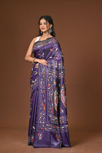 Blended Silk Kantha Stitch Saree Purple