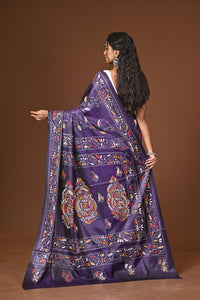 Blended Silk Kantha Stitch Saree Purple
