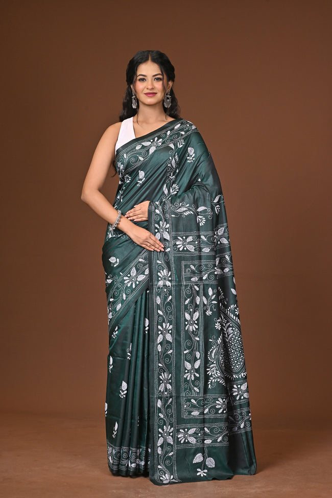 Blended Silk Kantha Stitch Saree