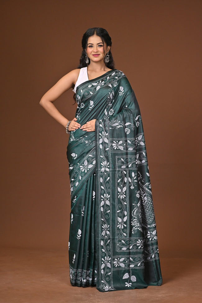 Blended Silk Kantha Stitch Saree