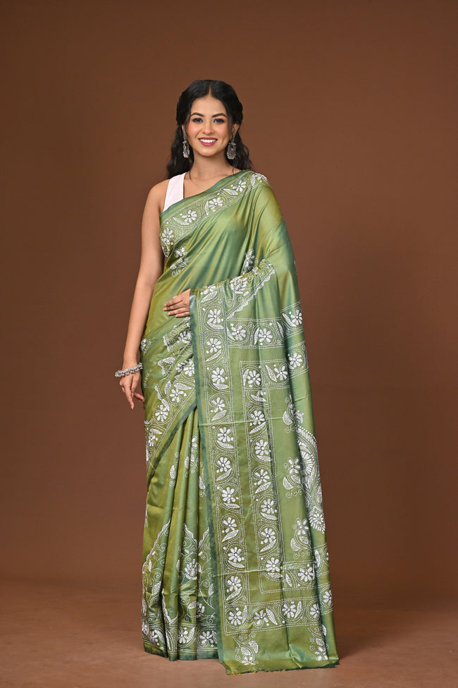 Blended Silk Kantha Stitch Saree