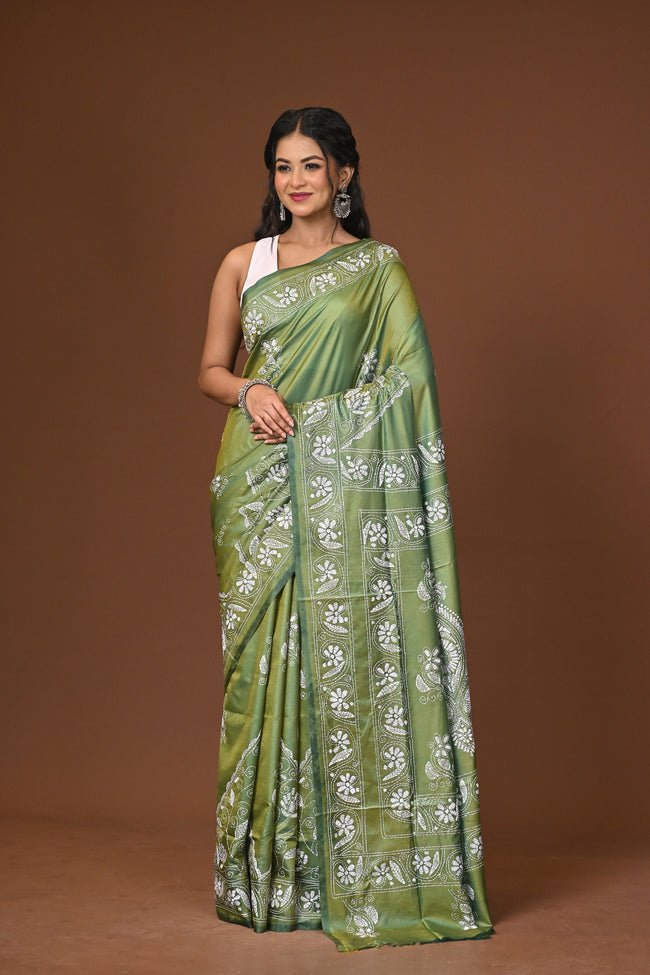 Blended Silk Kantha Stitch Saree